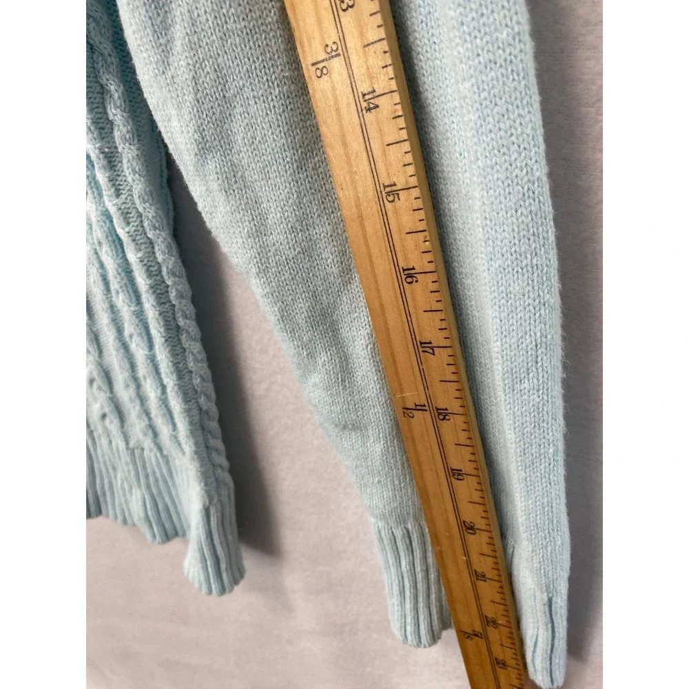 Talbots Cable Knit Sweater Womens XLp Light Blue V-Neck Collared Cotton Pullover